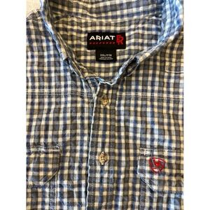 Ariat FR XXL‎ Mens Blue Featherlight Plaid  Button Up Long Sleeve Work Shirt